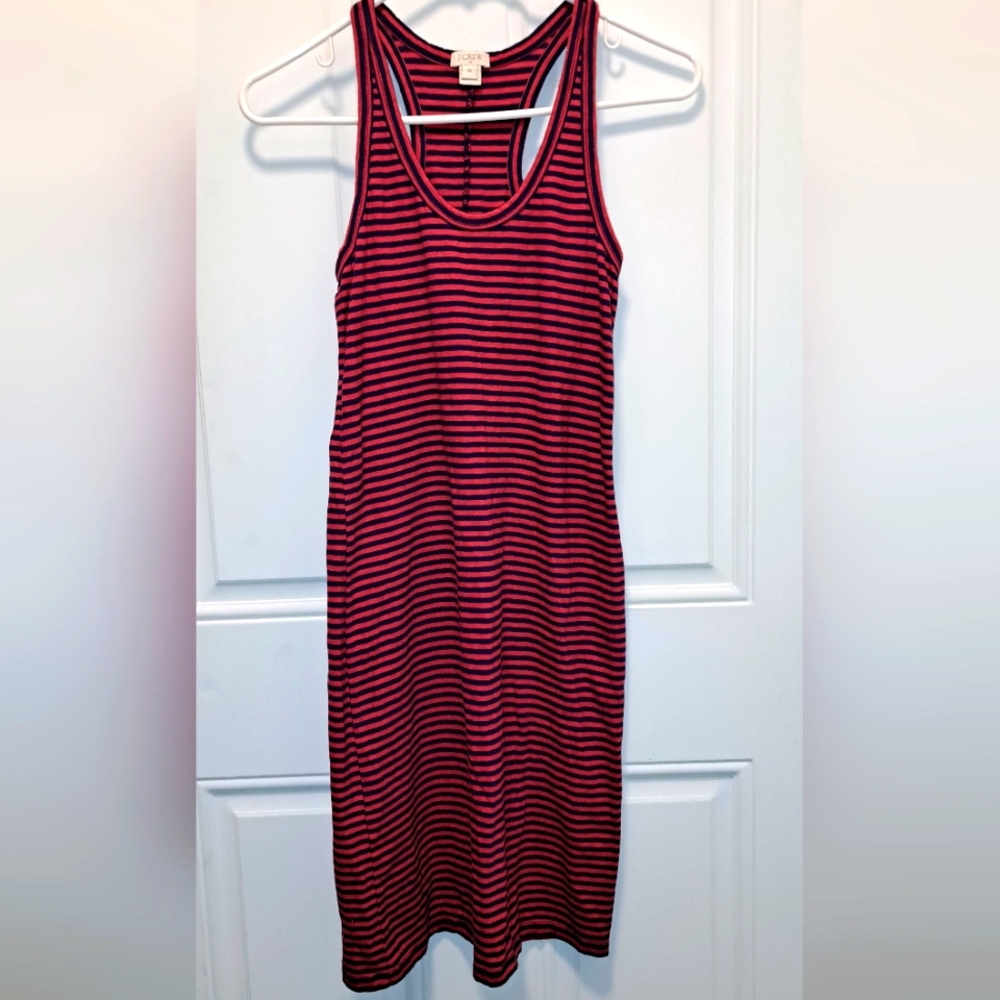 Classic J. Crew Striped Sleeveless Racerback Dress In Blue and Red, SZ: XS